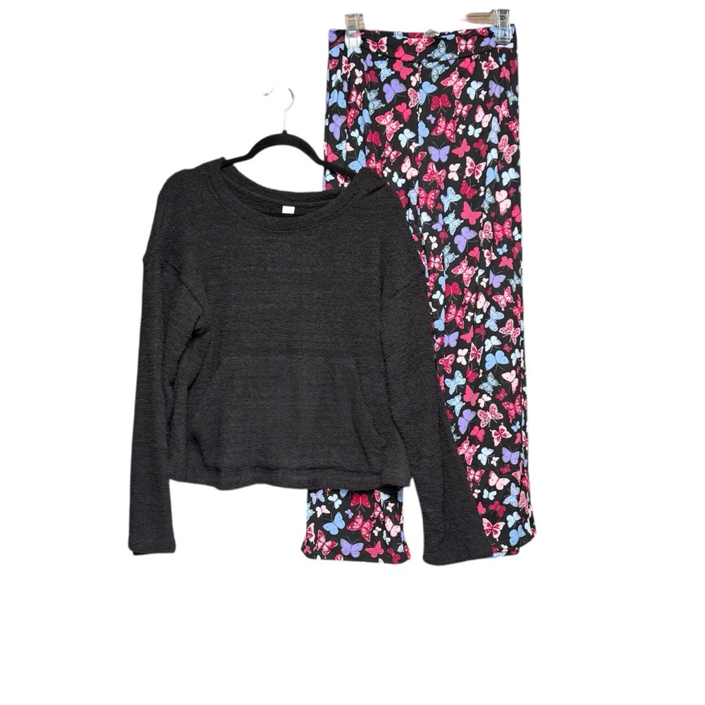 Hue NWT chenille size M Black and Multicolor Pajama Set with butterfly  Print
